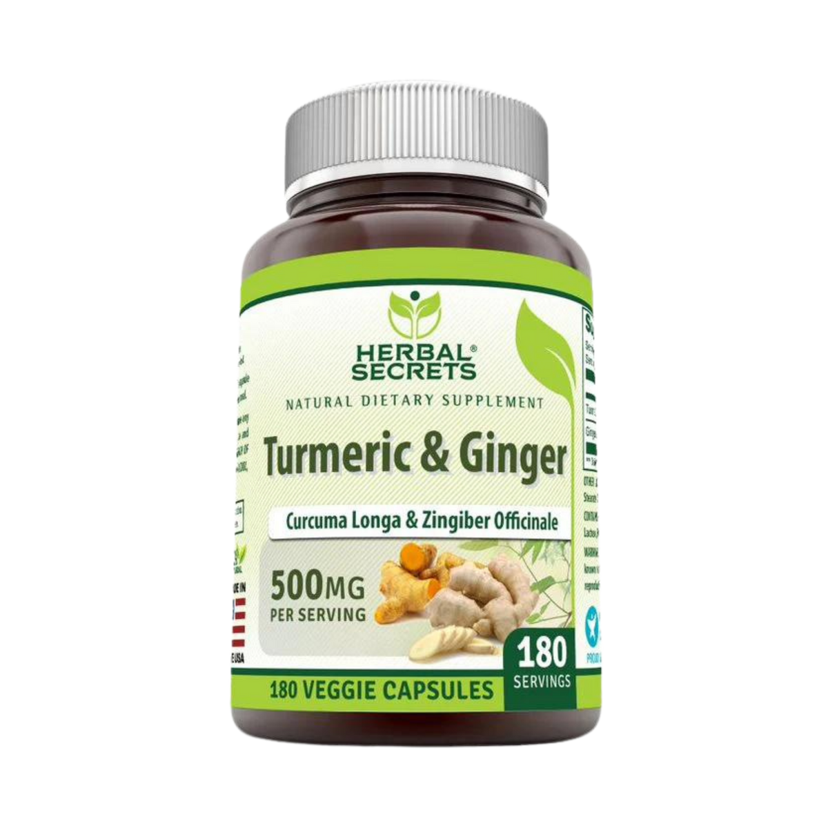 Herbal Secrets, Turmeric & Ginger, 500 Mg, 180 Veggie Capsules