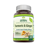 Herbal Secrets, Turmeric & Ginger, 500 Mg, 180 Veggie Capsules