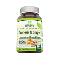 Herbal Secrets, Turmeric & Ginger, 500 Mg, 180 Veggie Capsules