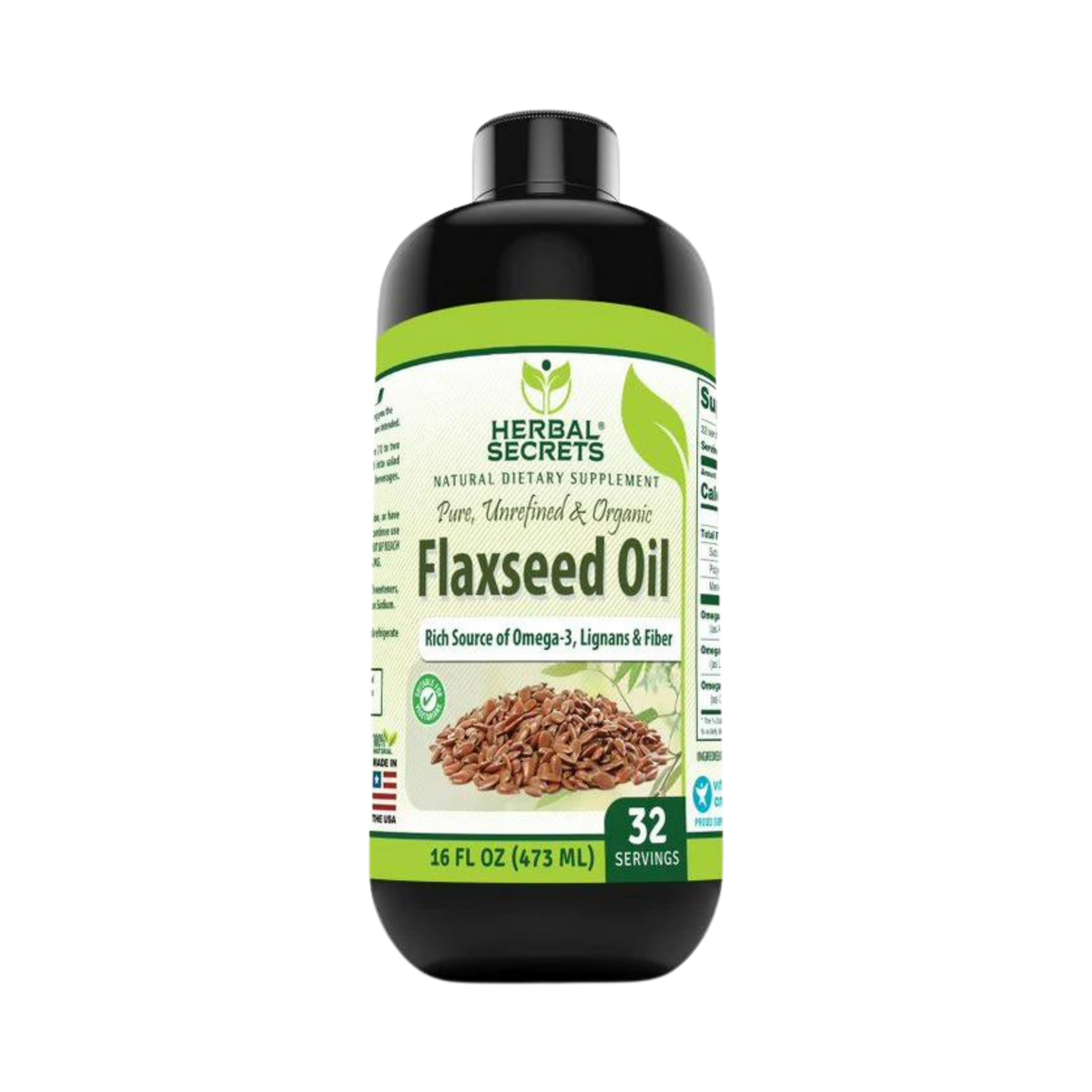 Herbals Secrets, USDA Certified Organic Flaxseed Oil, 16 Fl Oz