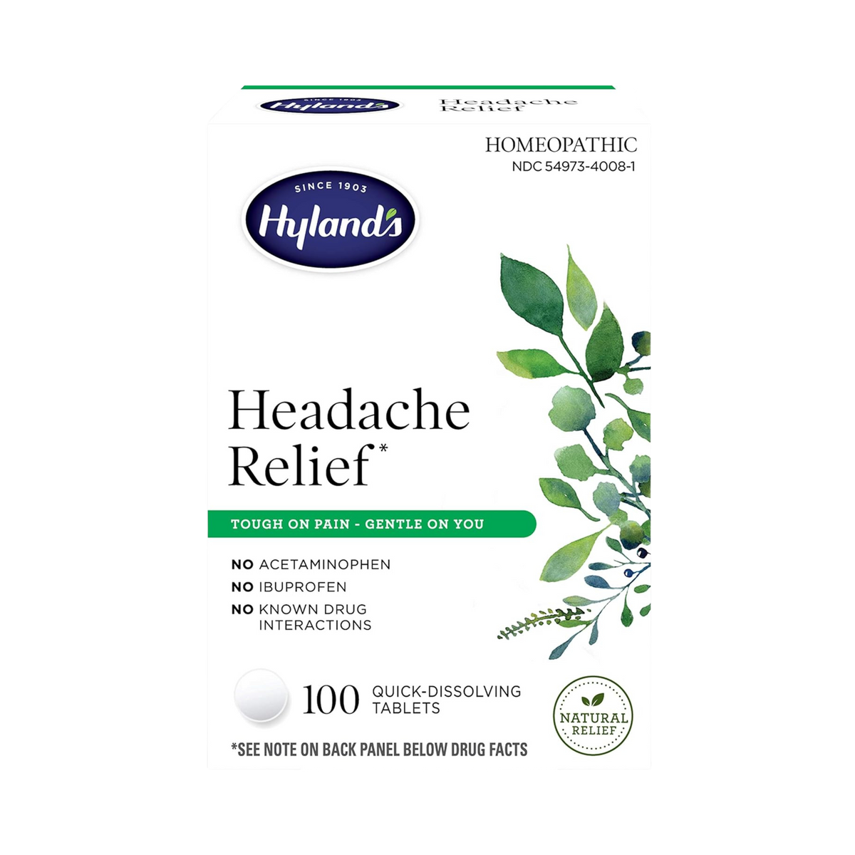 Hyland’s, Headache and Tension Relief, Natural Pain Medicine, 100 Tablets