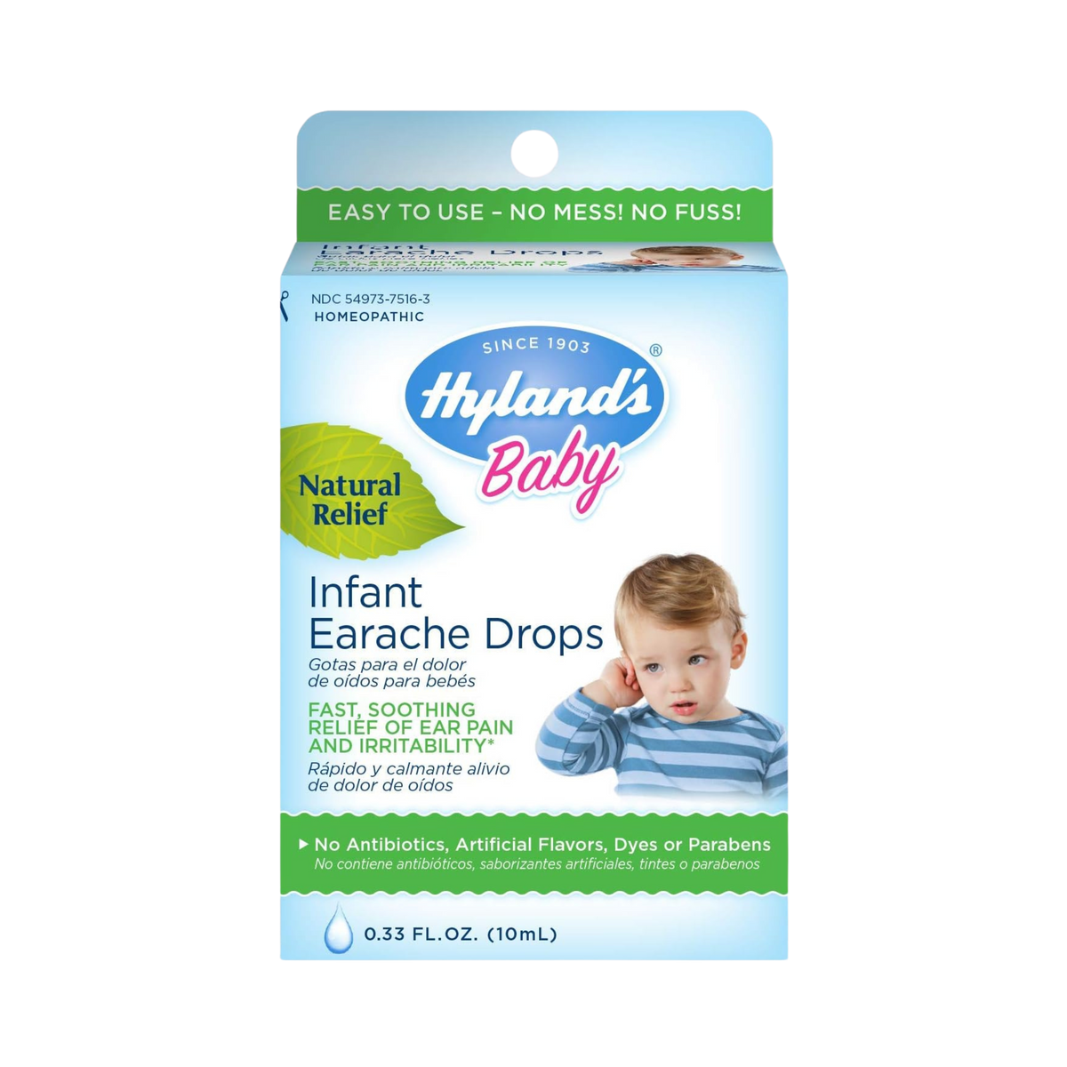 Hyland's Naturals, Infant Earache Drops, Natural Homeopathic Earache Pain Relief from Allergy and Cold & Flu, 0.33 Oz