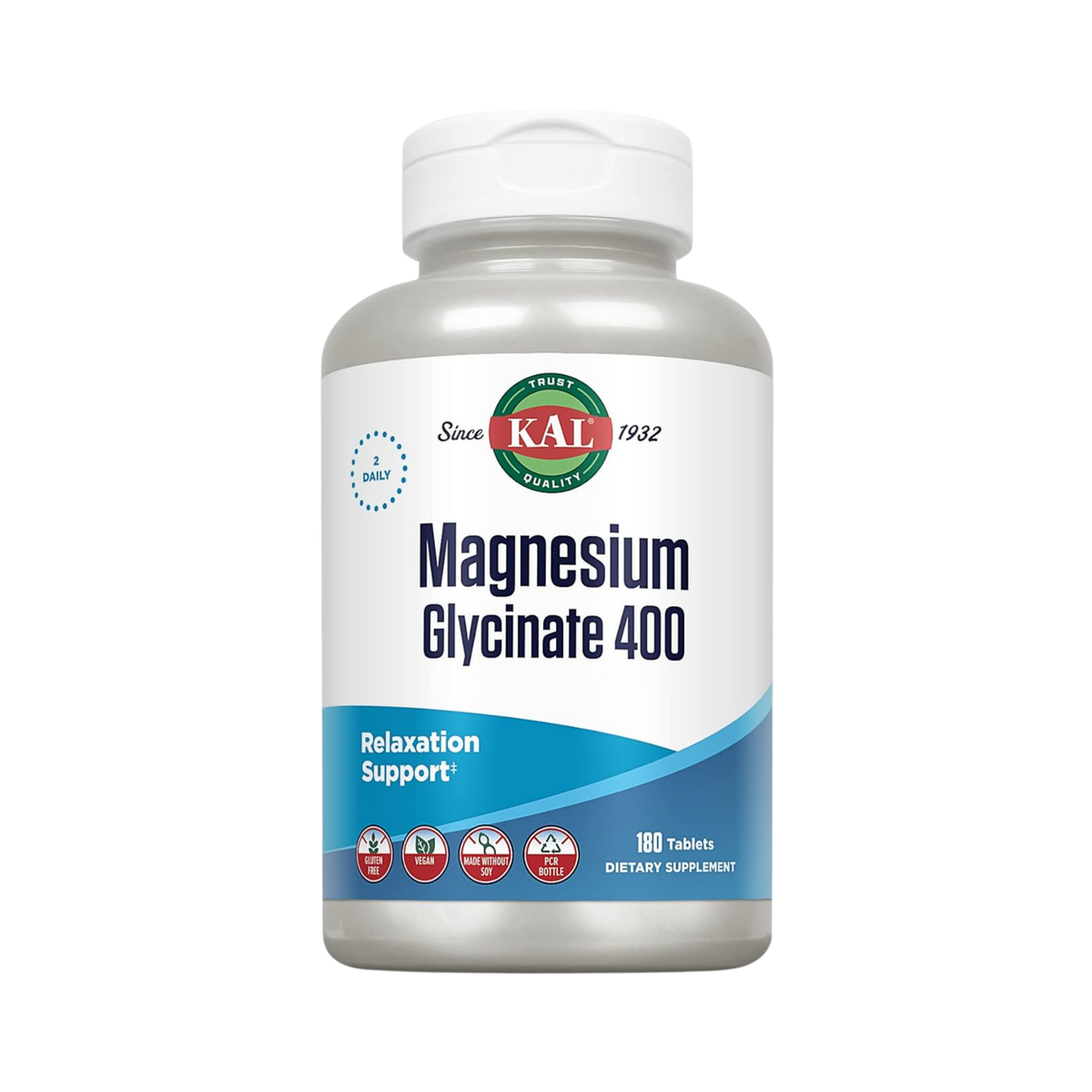 KAL Magnesium Glycinate 400, 90 Serv, 180 Tablets