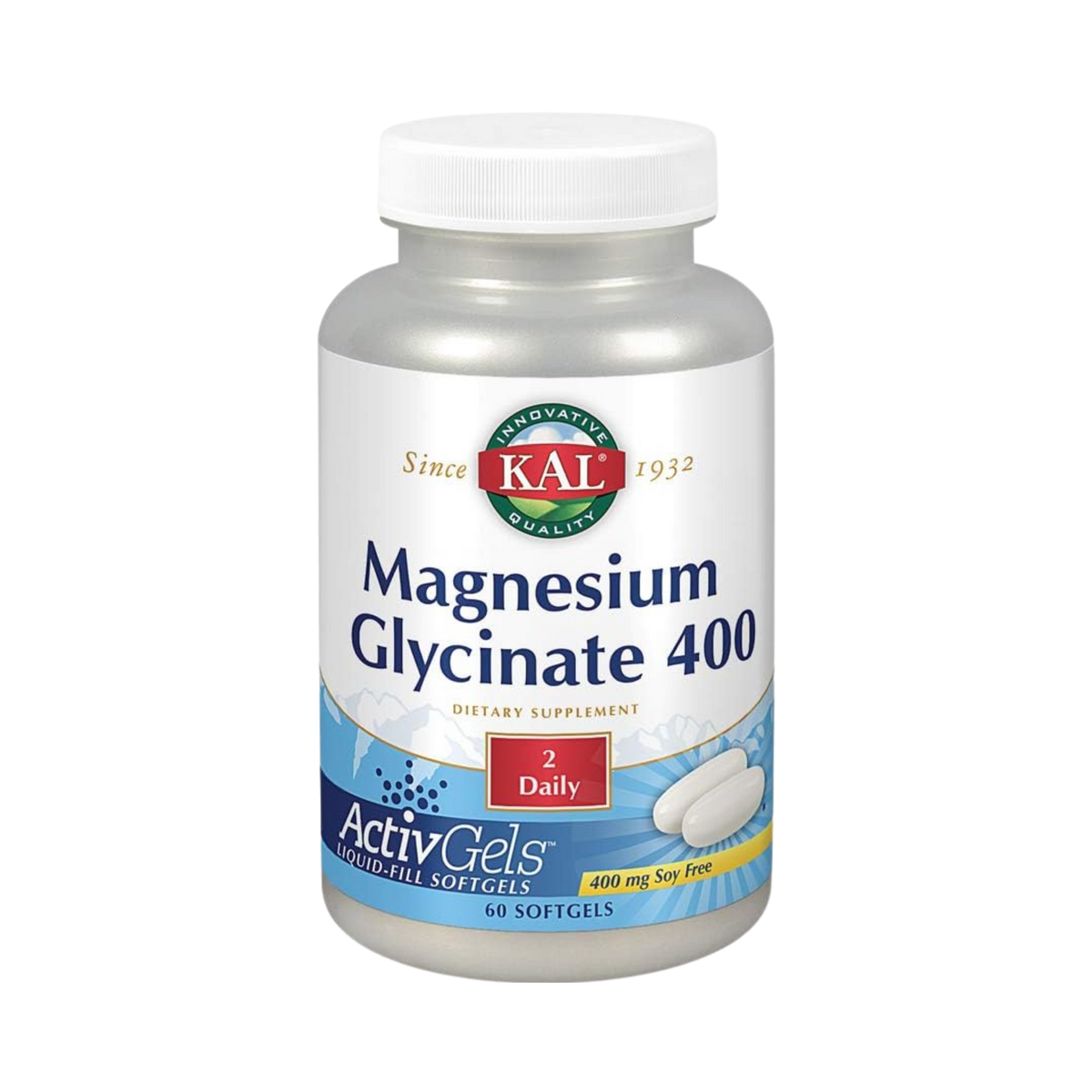 KAL Magnesium Glycinate 400 ActivGels, Non-GMO & Vegan, 60 Softgels