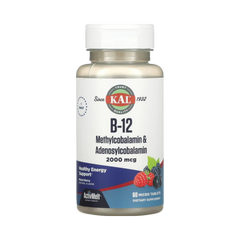 KAL, B-12 Methylcobalamin & Adenosylcobalamin, Mixed Berry, 2,000 Mcg, 60 Micro Tablets