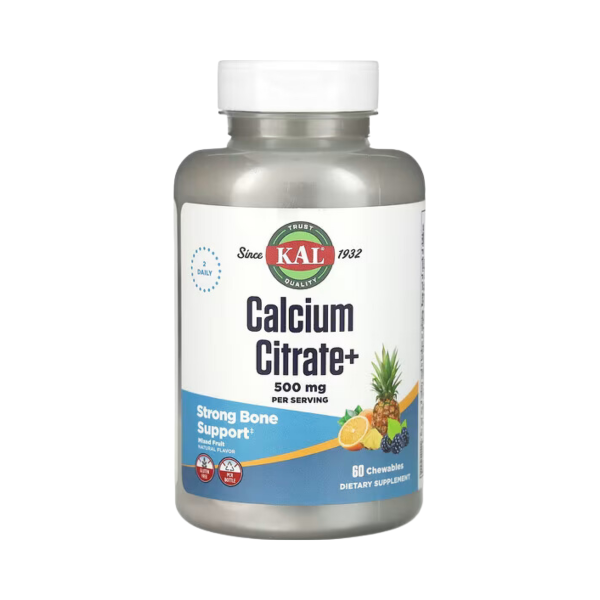 KAL, Calcium Citrate+, Mixed Fruit, 60 Chewables