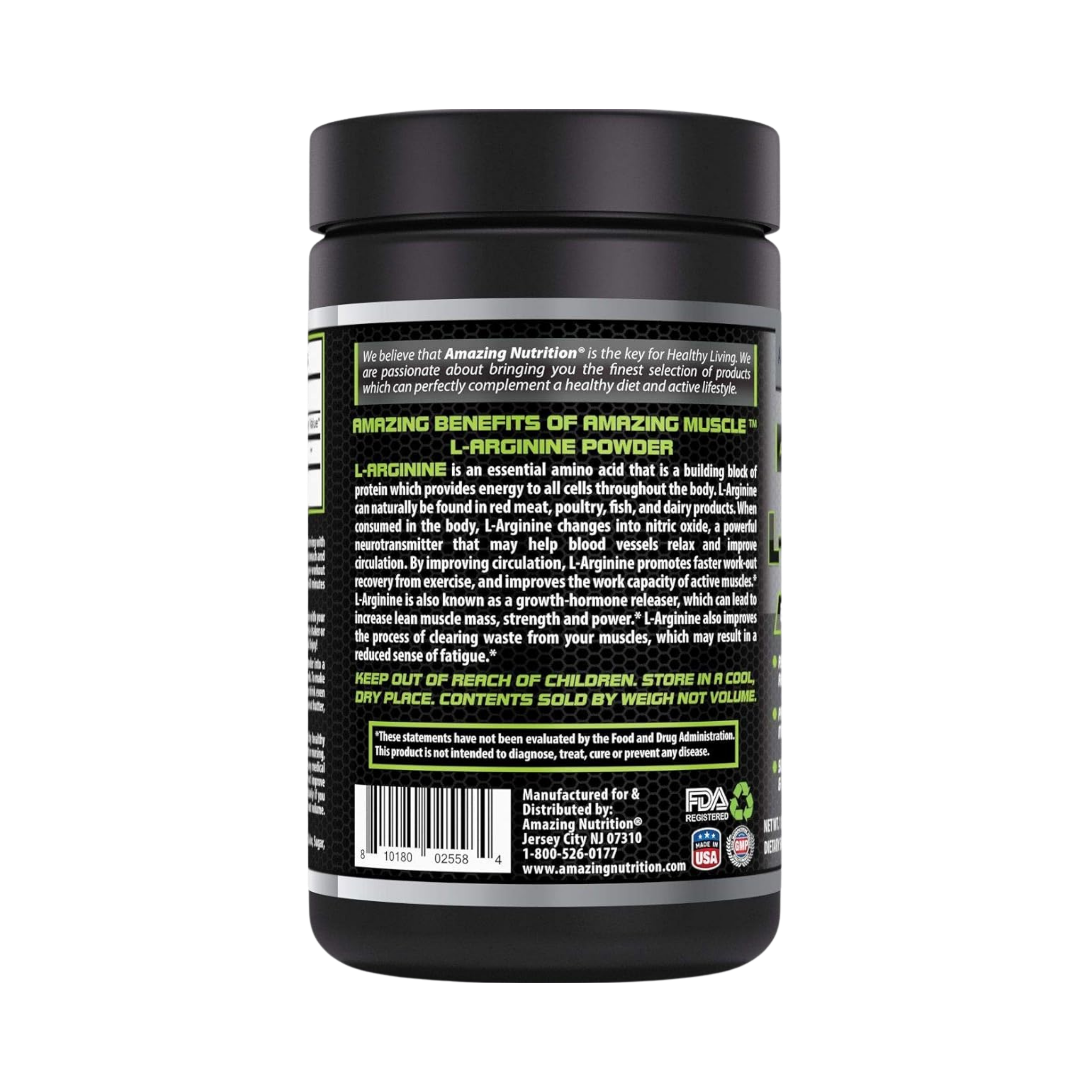 Amazing Muscle, L Arginine Essential Amino Acid Powder, Unflavored, 1 Lb