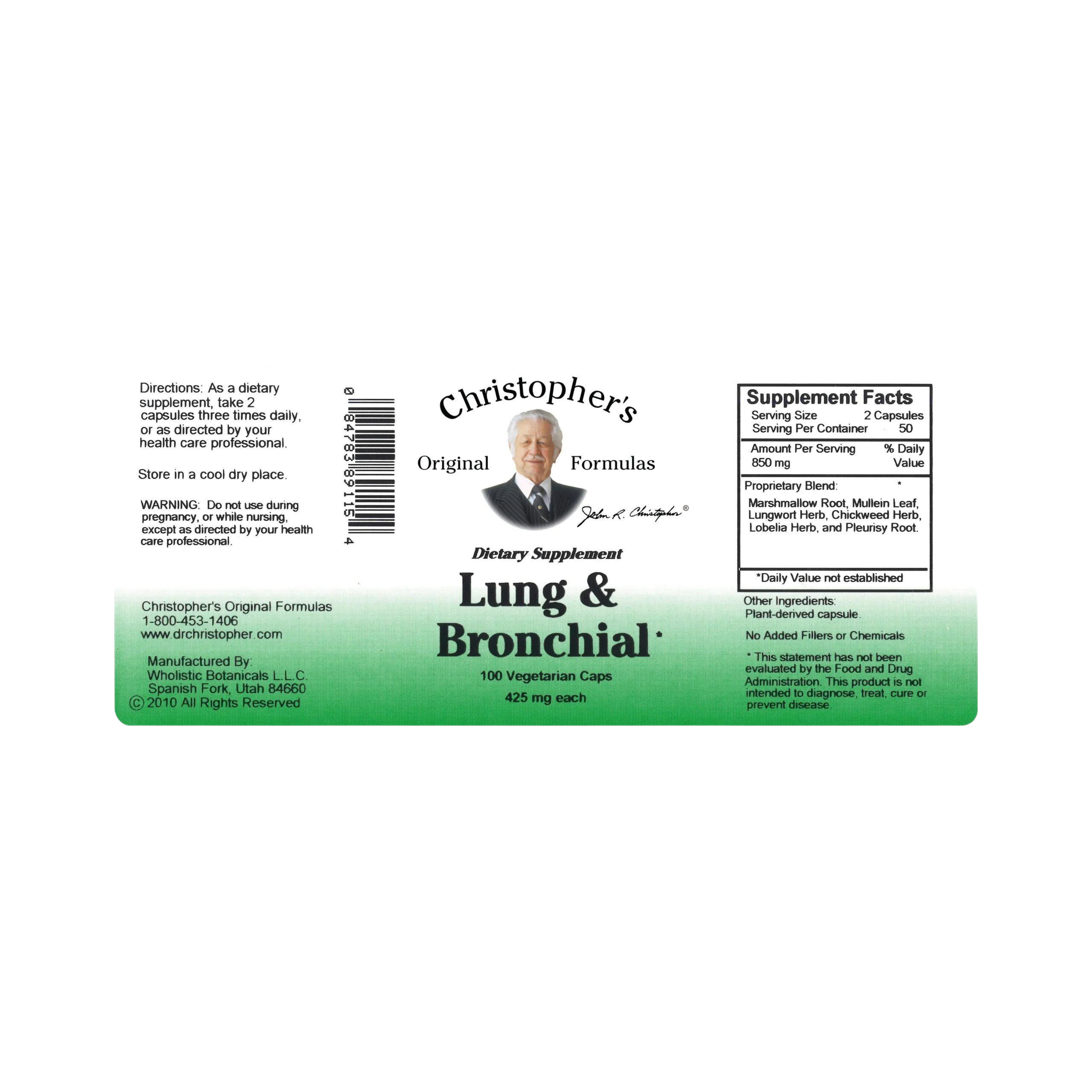 Christopher's Original Formulas, Lung & Bronchial Formula, 100 Capsules