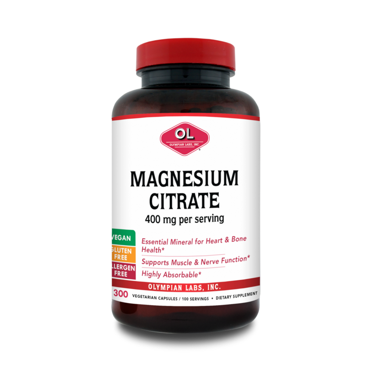 Olympian Labs, Magnesium Citrate, 400 Mg, 300 Capsules