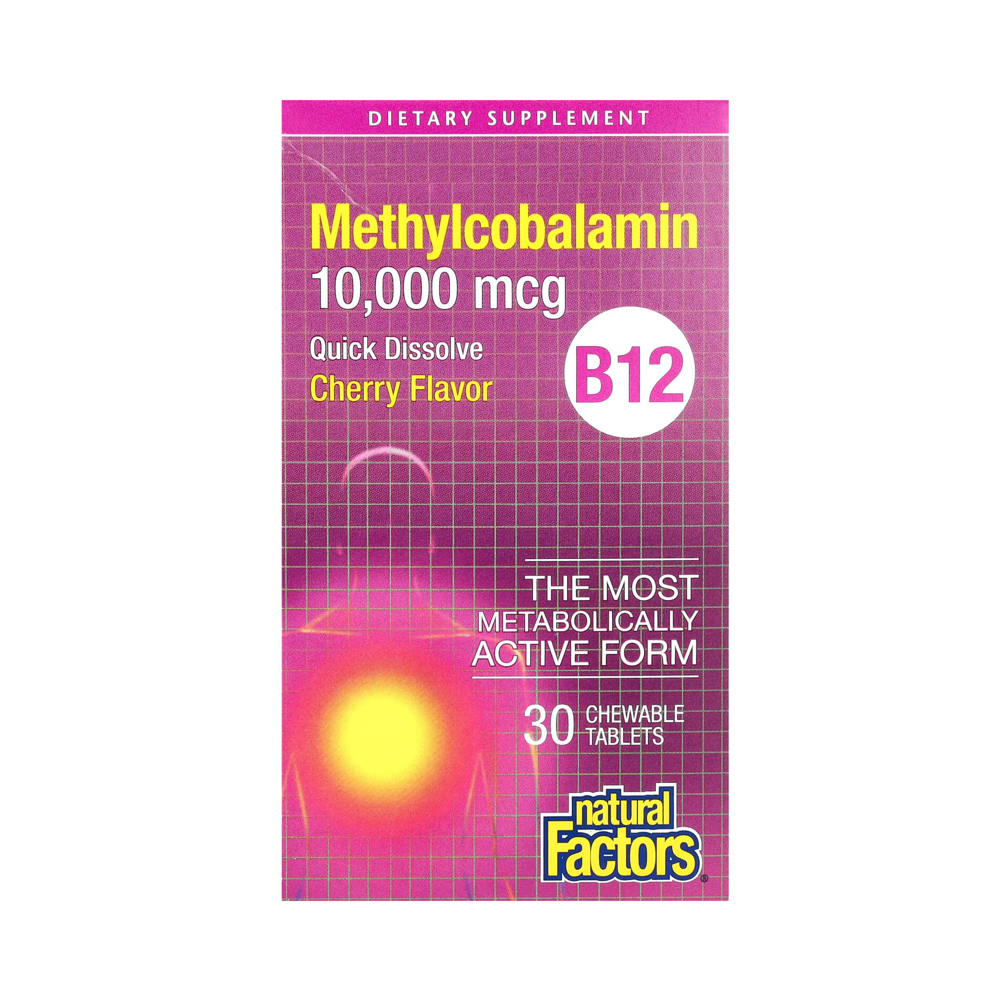 Natural Factors, B12 Methylcobalamin, Cherry, 10,000 mcg, 30 Chewable Tablets