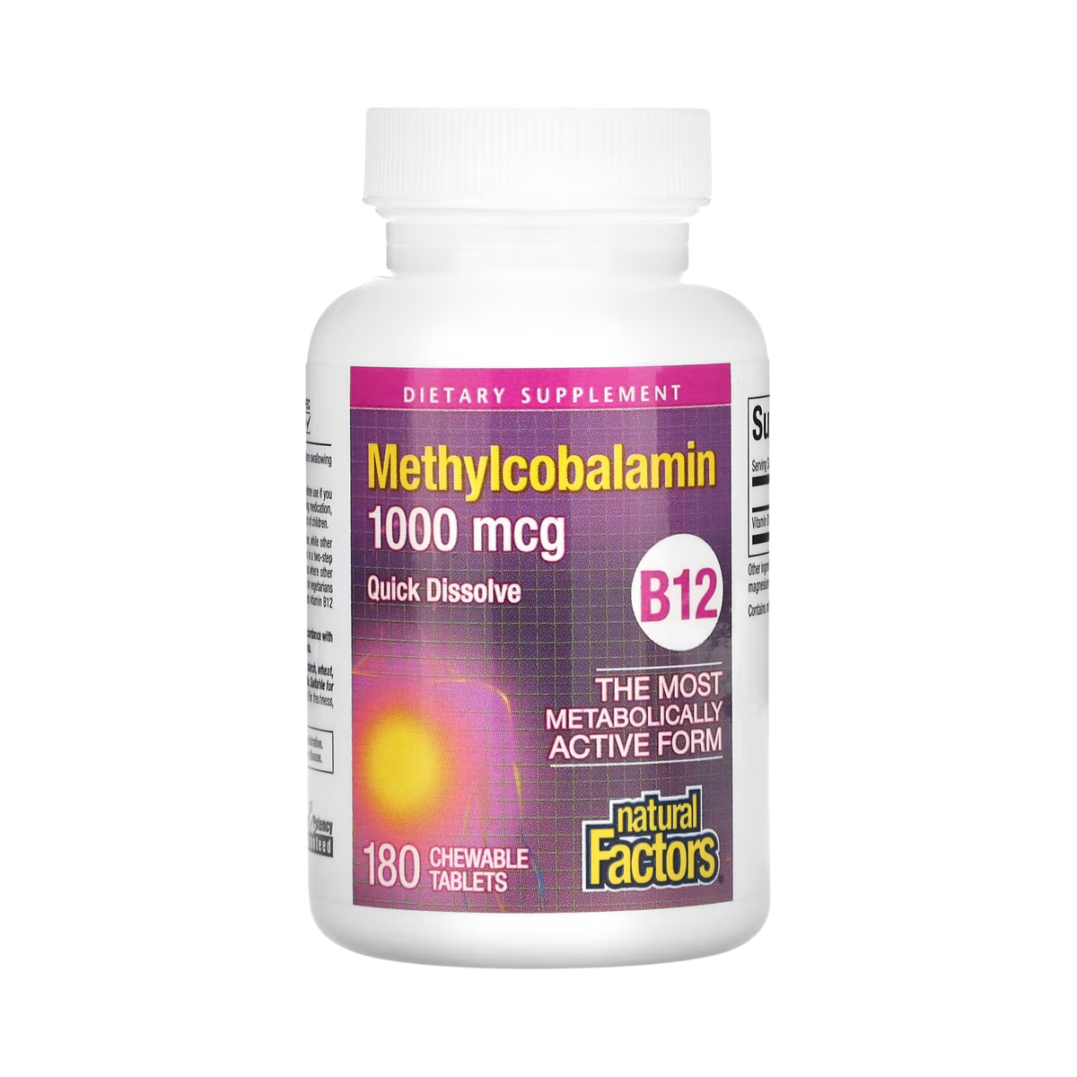 Natural Factors, B12, Methylcobalamin, 1,000 mcg, 180 Chewable Tablets