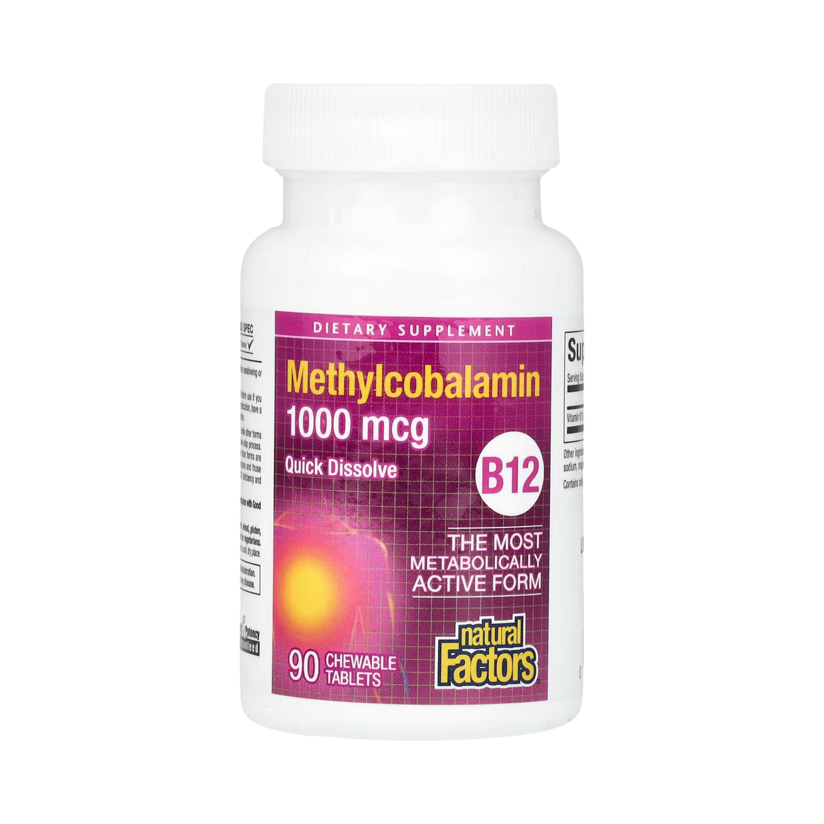 Natural Factors, B12, Methylcobalamin, 1,000 Mcg, 90 Chewable Tablets