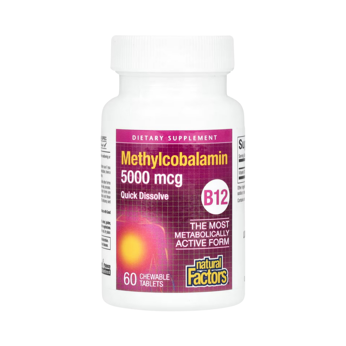 Natural Factors, B12, Methylcobalamin, 5,000 mcg, 60 Chewable Tablets