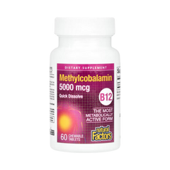 Natural Factors, B12, Methylcobalamin, 5,000 mcg, 60 Chewable Tablets