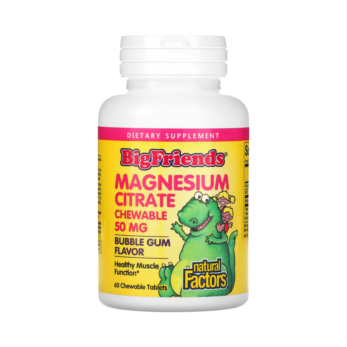 Natural Factors, Big Friends, Magnesium Citrate, Bubble Gum, 50 Mg, 60 Chewable Tablets