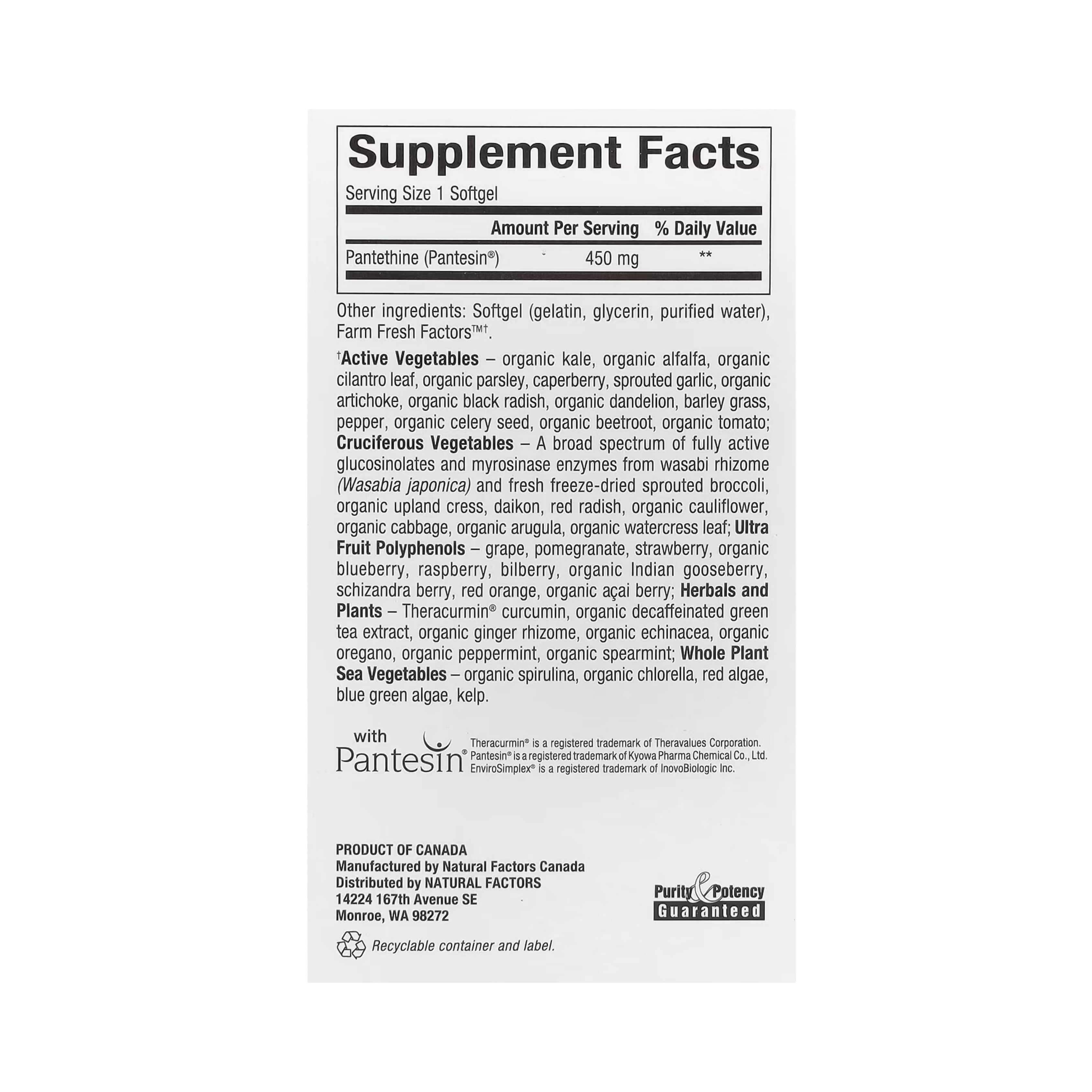 Natural Factors, BioCoenzymated, B5, Pantethine, 450 Mg, 60 Softgels