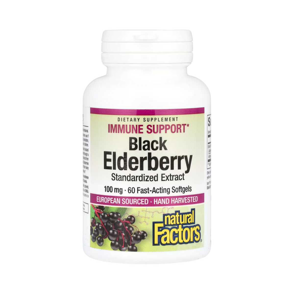 Natural Factors, Black Elderberry, 100 Mg, 60 Fast-Acting Softgels