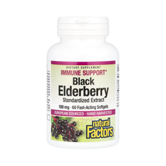 Natural Factors, Black Elderberry, 100 Mg, 60 Fast-Acting Softgels