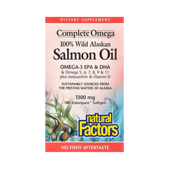 Natural Factors, Complete Omega, 100% Wild Alaskan Salmon Oil, 1,300 Mg, 180 Enteripure Softgels