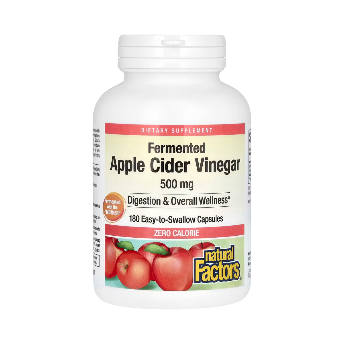 Natural Factors, Fermented Apple Cider Vinegar, 500 Mg, 180 Easy to Swallow Capsules