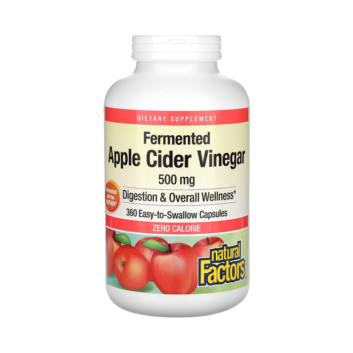 Natural Factors, Fermented Apple Cider Vinegar, 500 Mg, 360 Easy-to -Swallow Capsules