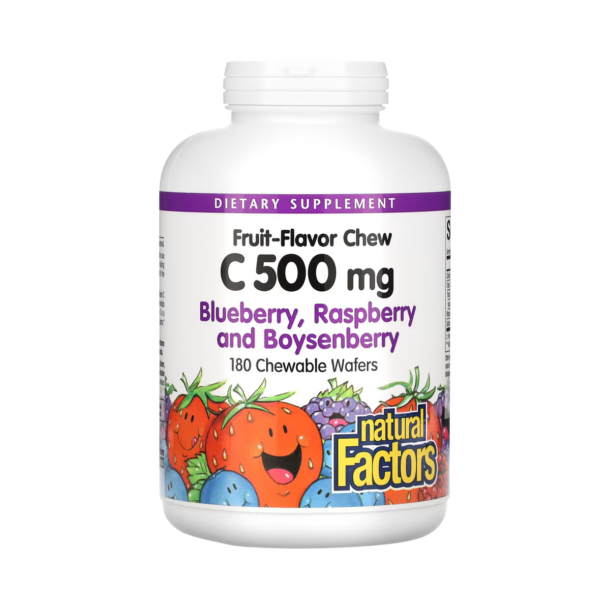 Natural Factors, Fruit-Flavor Chew Vitamin C, Blueberry, Raspberry and Boysenberry, 500 Mg, 180 Chewable Wafers