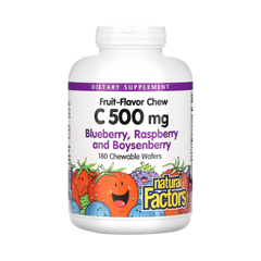 Natural Factors, Fruit-Flavor Chew Vitamin C, Blueberry, Raspberry and Boysenberry, 500 Mg, 180 Chewable Wafers