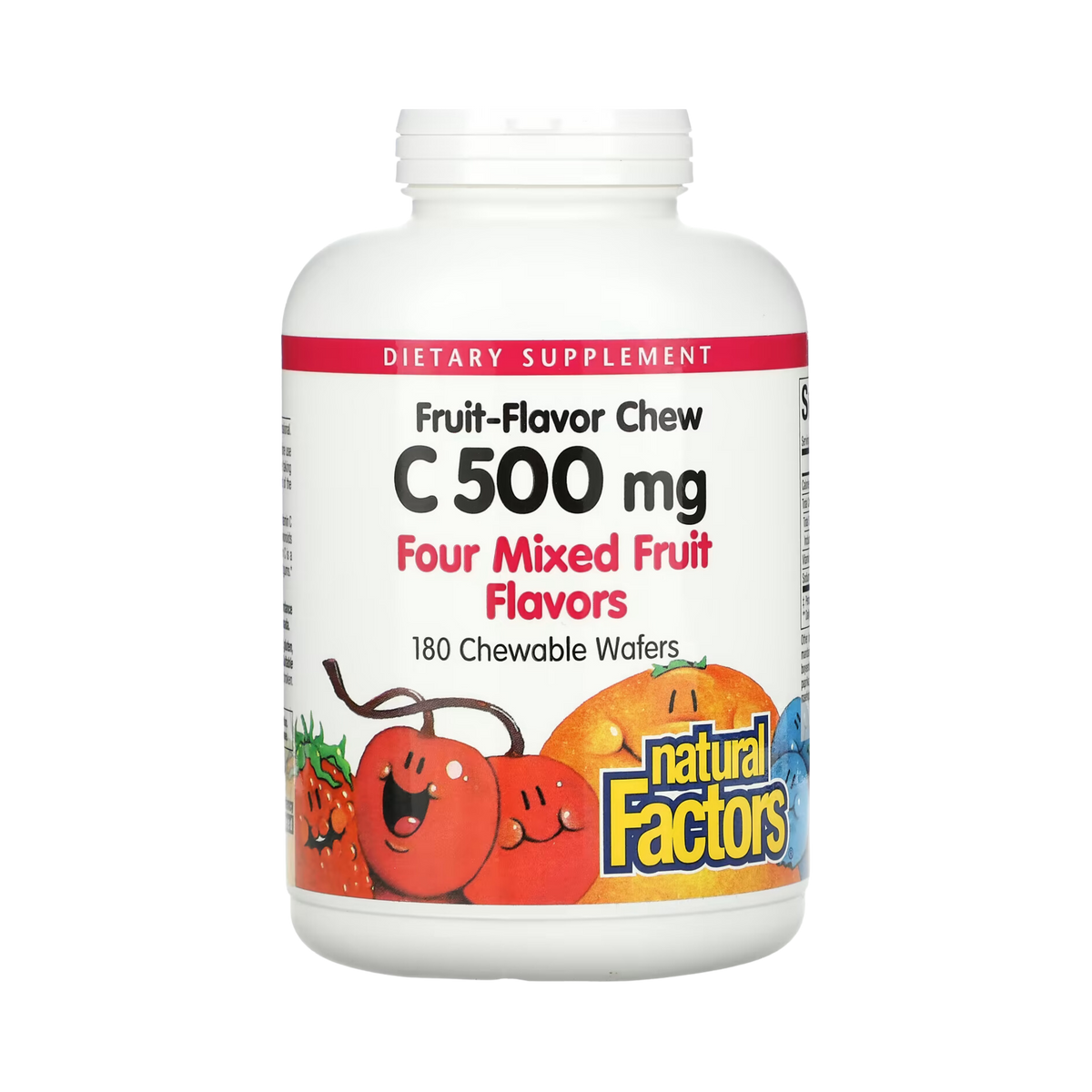 Natural Factors, Fruit-Flavor Chew Vitamin C, Four Mixed Fruit Flavors, 500 Mg, 180 Chewable Wafers