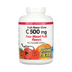 Natural Factors, Fruit-Flavor Chew Vitamin C, Four Mixed Fruit Flavors, 500 Mg, 180 Chewable Wafers