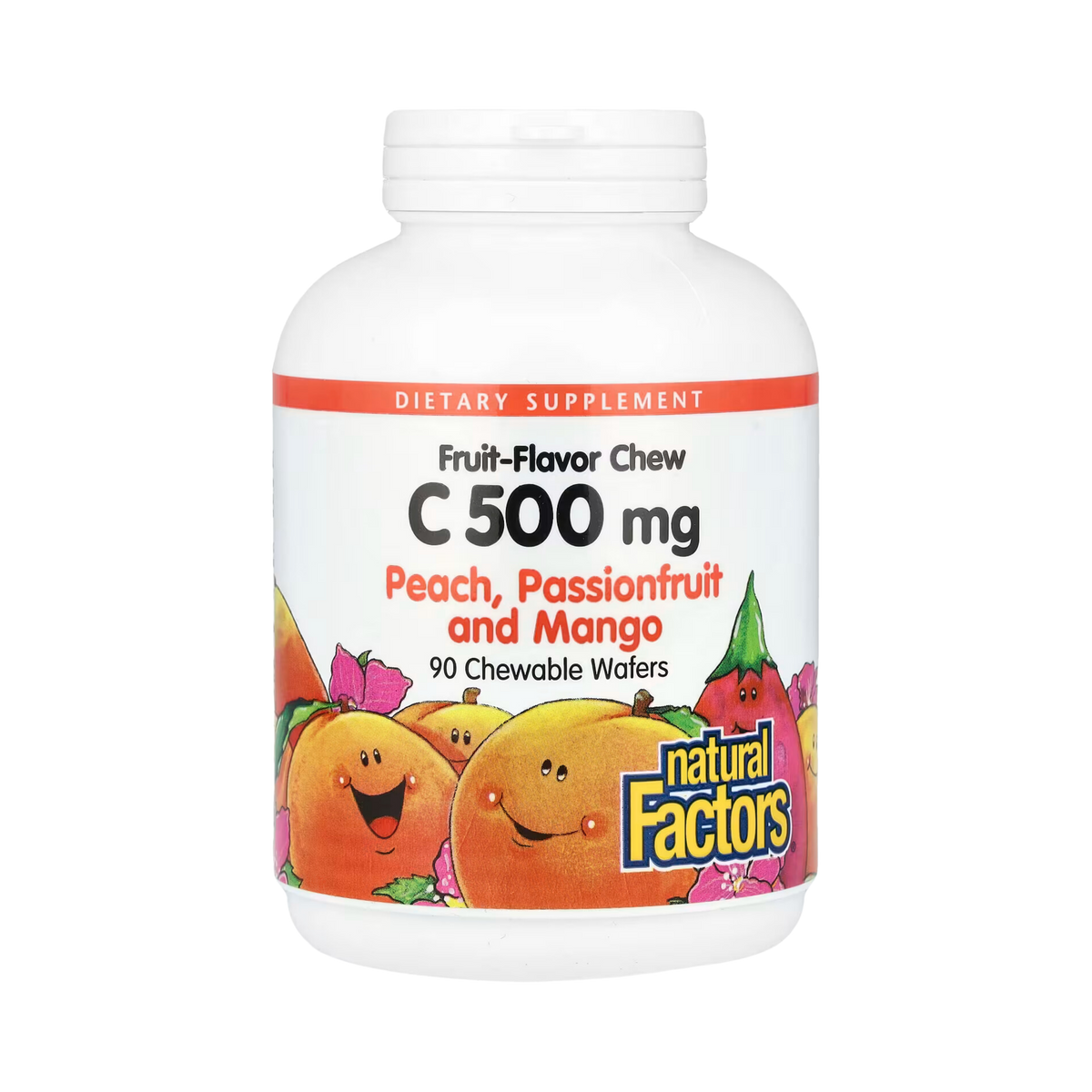 Natural Factors, Fruit-Flavor Chew Vitamin C, Peach, Passionfruit and Mango, 500 Mg, 90 Chewable Wafers