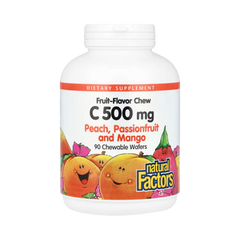 Natural Factors, Fruit-Flavor Chew Vitamin C, Peach, Passionfruit and Mango, 500 Mg, 90 Chewable Wafers