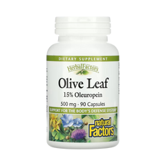 Natural Factors, HerbalFactors, Olive Leaf, 500 Mg, 90 Capsules