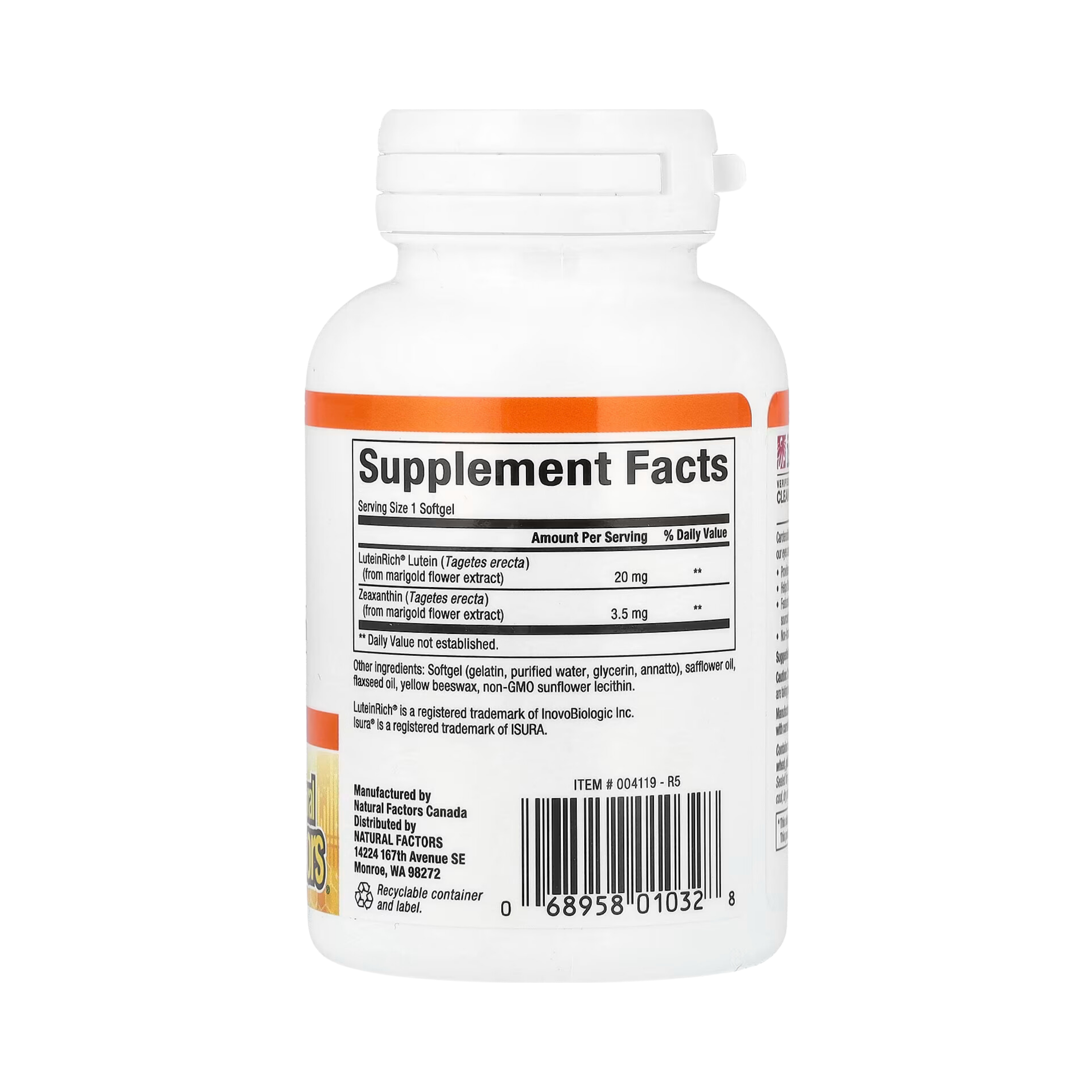 Natural Factors, Lutein, 20 Mg, 60 Softgels