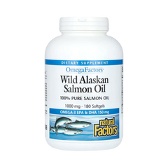 Natural Factors, OmegaFactors, Wild Alaskan Salmon Oil, 1,000 Mg, 180 Softgels