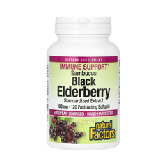 Natural Factors, Sambucus Black Elderberry, 100 Mg, 120 Fast-Acting Softgels