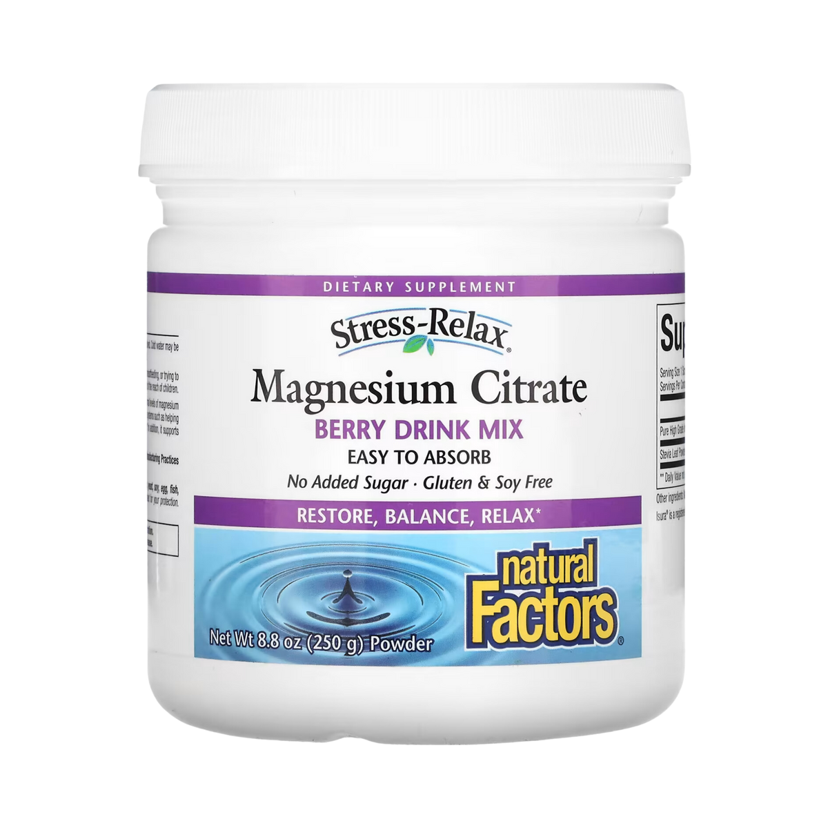 Natural Factors, Stress-Relax, Magnesium Citrate, Berry Drink Mix, 8.8 Oz