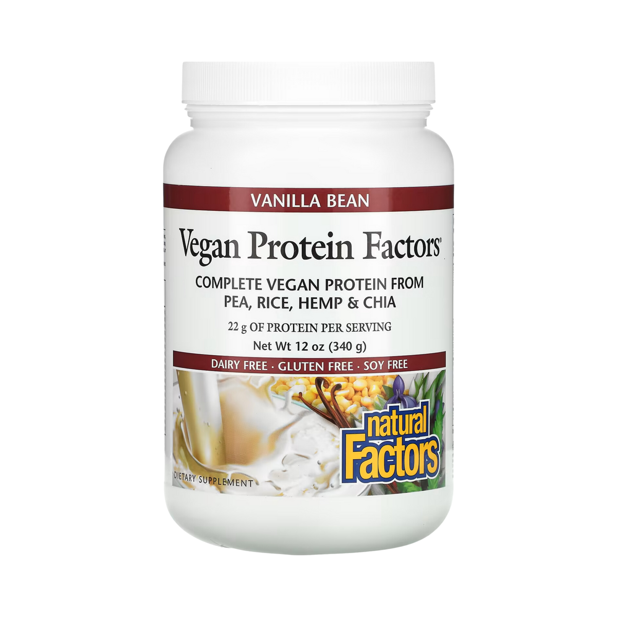 Natural Factors, Vegan Protein Factors, Vanilla Bean, 12 Oz