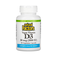 Natural Factors, Vegan Vitamin D3, 50 mcg (2,000 IU), 90 Vegetarian Capsules