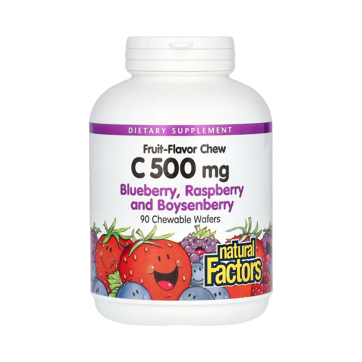 Natural Factors, Vitamin C Fruit-Flavor Chew, Blueberry, Raspberry and Boysenberry, 500 Mg, 90 Chewable Wafers