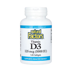 Natural Factors, Vitamin D3, 125 mcg (5,000 IU), 120 Softgels