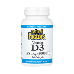 Natural Factors, Vitamin D3, 125 mcg (5,000 IU), 240 Softgels