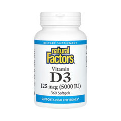 Natural Factors, Vitamin D3, 125 mcg (5,000 IU), 360 Softgels