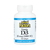 Natural Factors, Vitamin D3, 25 mcg (1,000 IU), 180 Softgels