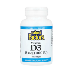 Natural Factors, Vitamin D3, 25 mcg (1,000 IU), 180 Softgels