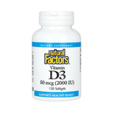 Natural Factors, Vitamin D3, 50 mcg (2,000 IU), 120 Softgels