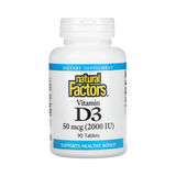 Natural Factors, Vitamin D3, 50 mcg (2,000 IU), 90 Tablets