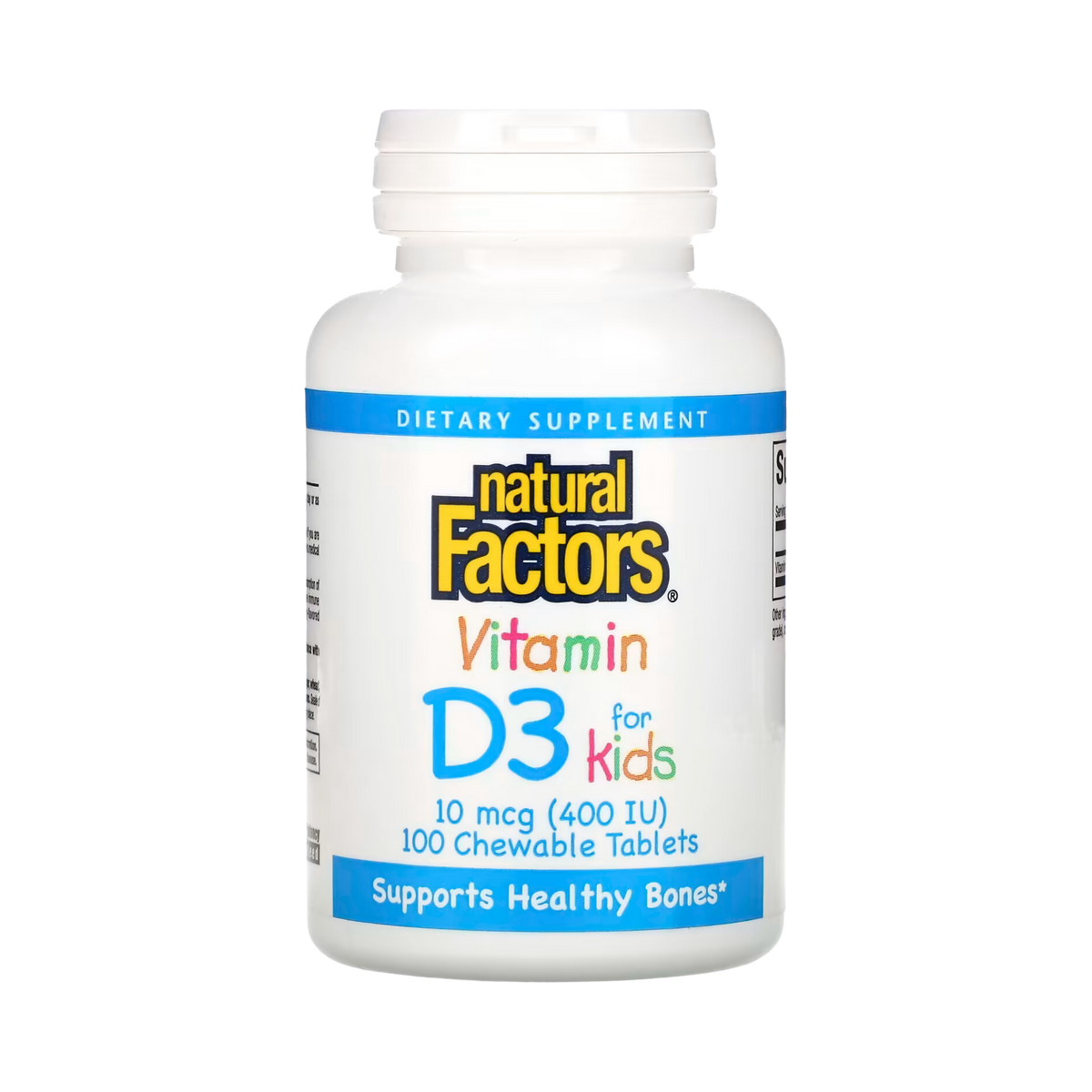 Natural Factors, Vitamin D3 for Kids, Strawberry, 10 mcg (400 IU), 100 Chewable Tablets