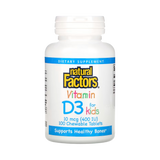 Natural Factors, Vitamin D3 for Kids, Strawberry, 10 mcg (400 IU), 100 Chewable Tablets