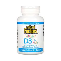 Natural Factors, Vitamin D3 for Kids, Strawberry, 10 mcg (400 IU), 100 Chewable Tablets