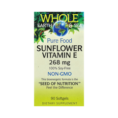 Natural Factors, Whole Earth & Sea, Pure Food, Sunflower Vitamin E, 268 Mg, 90 Softgels